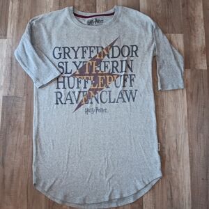 Harry Potter Sweater Graphic Gray Oversize 3/4 Sleeve Tunic Top Women S